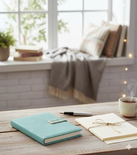 Image of AccuPrints A5 PU Leather Diary Grey Green Hard Bound A5 or 5.8 * 8.3 inches Notebook Diary with PU Leather Belt Lock Pages 196 for Office(Sea Green)