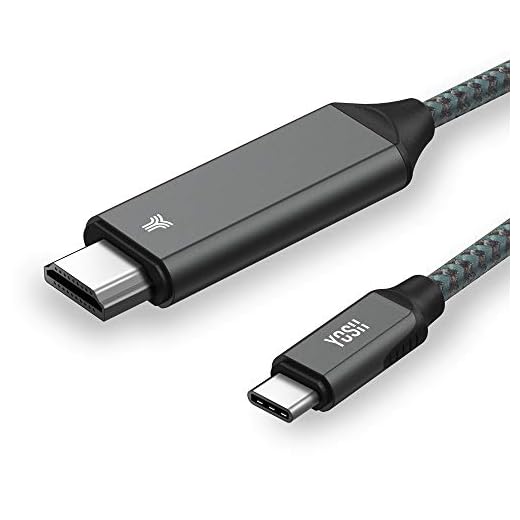 YOSH USB C / Type C till HDMI 4K-kabel, Thunderbolt 3 till HDMI-kabel för Macbook pro (20 ~ 16) / air (20 ~ 17), iPad pro 20/18, Dell XPS 13/15, Samsung S20 S10 S9, Huawei P30 Mate 20-6ft / 1,8 m