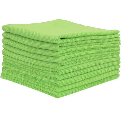 ZOLLNER Juego de 10 paños de Microfibra para un Brillo sin Rayas - paños de Limpieza sin Pelusa y Muy absorbentes - Lavables hasta 60 °C - 40 x 40 cm en Color Verde - Calidad de Hotel