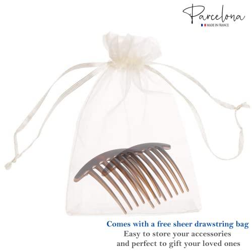 Parcelona French Basic 7 Teeth Tortoise Shell Matte Large 4” Celluloid Set Of 2 Side Hair Combs For Women And Girls #TOP7