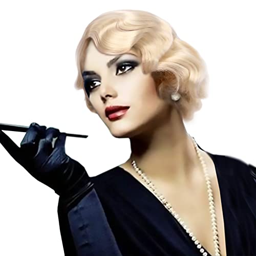 Medisifa Blonde 1920S Wig For Women Short Finger Wave Party Wig Synthetic Full Vintage Wigs For Womens Lady Cosplay Costume Fancy Dress 20S Flapper Wig #TOP7