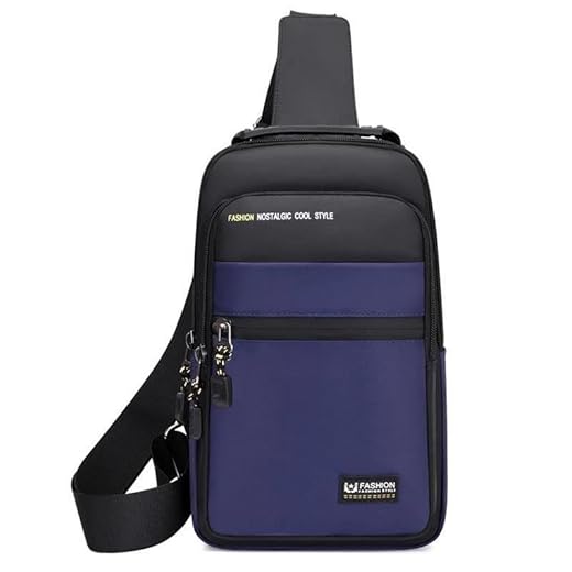 Mochila de Peito Masculina à Prova D’Água com Porta USB – Bolsa Transversal Unissex Compacta de Grande Capacidade para Viagem, Esportes e Dia a Dia (Azul)