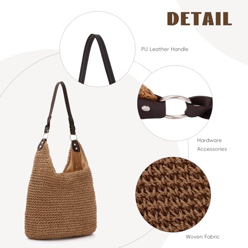 Bolso Hobo grande de paja tejido para mujer miniatura 6