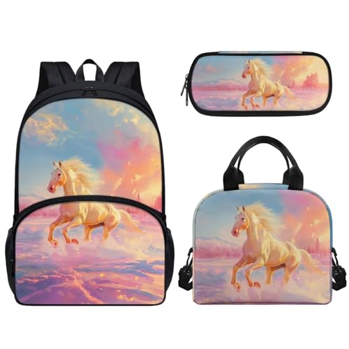 Zaino e borsa per il pranzo a prova di perdite astuccio da 3 pezzi set da 3 per ragazze e ragazzi borse per la scuola elementare 3 in 1 zaino per la primaria Pittura