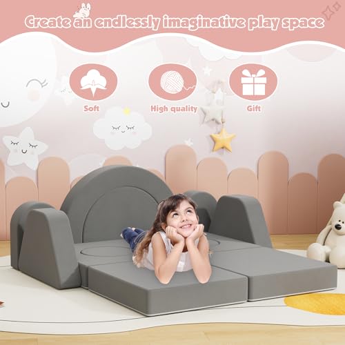 Image of HedoAjim 12 PCS Modular Kids Play Block Soft Child Couch Sofa Toddler Building Fortplay Climbing Bedroom Playroom Baby Convertible Floor Foam Cushion for Kids(Dark Gray-Double)