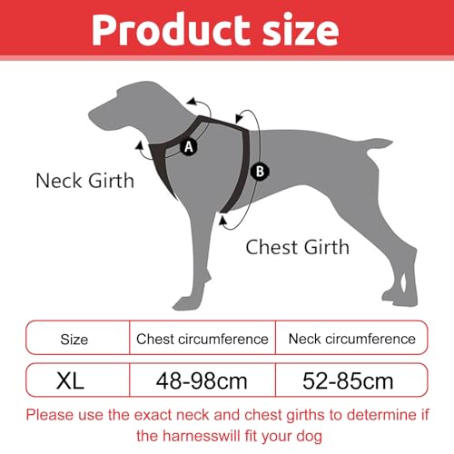 HTTDSLF Hundegeschirr Grosse Hunde, Anti Zug Hundegeschirr, Geschirr Hund Groß mit Reflexstreifen und Kontrolle, Verstellbar und Einstellbar, Brustgeschirr Hund für mittelgroße Hunde, Rot, XL