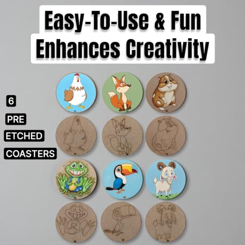 Image of BAGJI TOYS DIY Coaster Painting Kit for Kids & Adults - 6 Pre-Marked Wooden Tea Coasters with Stand, 12 Non-Toxic Water Base Colours & 1 Brush - Mandala Art & Craft DIY Set - Beginner Friendly Painting Craft Kit, Birthday & Gift Activity (MNDB2)