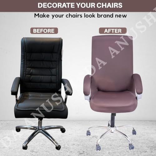 Image of Premium Elastic Boss Chair Cover with Armrest Covers | Stretchable Polyester Slipcover | 1-Seater Office Chair Protector | Fits Chair Back Height 71-76cm | Combo (Coffee & Grey)