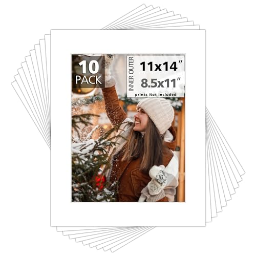 Mat Board Center 10 Pack, 11x14 White Color Picture Mats for 8.5x11 Photos