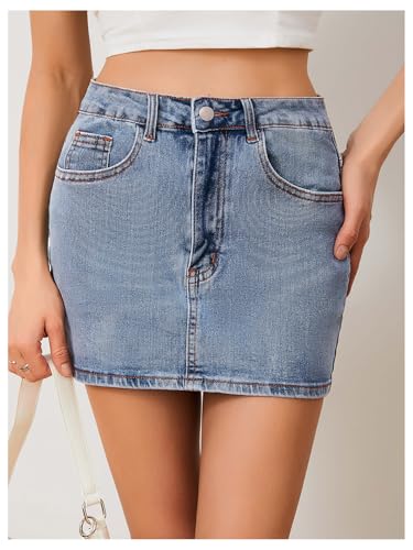 MakeMeChic Women's Denim Skirt High Waist Bow Pocket Bodycon Y2K Mini Jean Skirts2