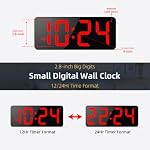 LED Digital Wall Clock with Large Display, Big Digits, Auto-Brightness, 12/24Hr Format, Modern Electric Small Silent Wall Clock for Living Room, Bedroom, Classroom, Farmhouse, Kitchen, Office - Red