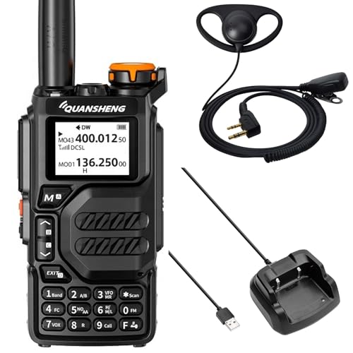 QUANSHENG UV-K5 Funkgerät 5W Walkie Talkie großer Reichweite Wiederaufladbare Handfunkgerät für Erwachsene Polizei Radio mit FM, NOAA, Typ-C Ladung, 200 Kanäle (UV-K5 mit D01CK)