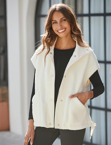 Women's Fleece Vest Sleeveless Button Down Vests Casual Sherpa Jacket Winter Outerwear with Pockets2