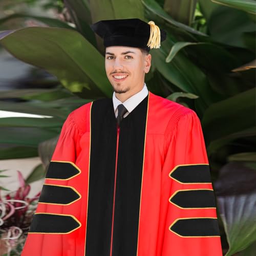 Image of Unisex Doctoral Graduation Gown with Gold Piping | Academic doctoral Cap and Gown for Graduation Ceremony