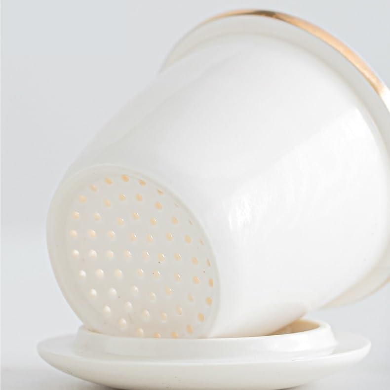 Tasse à thé Tasse à infusion en céramique avec couvercle, tasse à séparation d'eau et de thé, tasse filtrante avec poignée en bois, tasses de bureau Récipient de trempage(A)