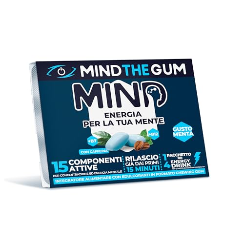 Mind The Gum Integratore Stanchezza - 72 Chewing Gum | Integratore Energia Con Caffeina E Vitamine | Integratore Stanchezza Fisica Mentale | Integratore Memoria E Concentrazione | Gusto Menta