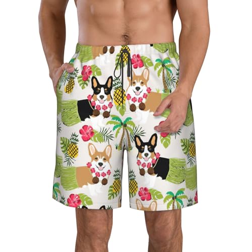 Pantalones cortos hawaianos de playa para hombre Corgi con cintura elástica