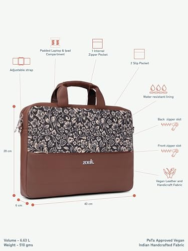 Image of ZOUK Arin Laptop Bag | Slim & Stylish Laptop Bag for Women Office Use | Fits 15.6+ Inch Laptop | Padded Compartment Fits up to 17 Inch Laptop | Water-Resistant | Lightweight