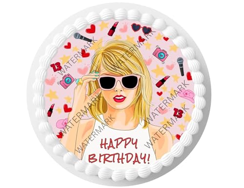 Cake Topper Edible for Taylor Birthday Party 7.5 inch Swif Circle Round
