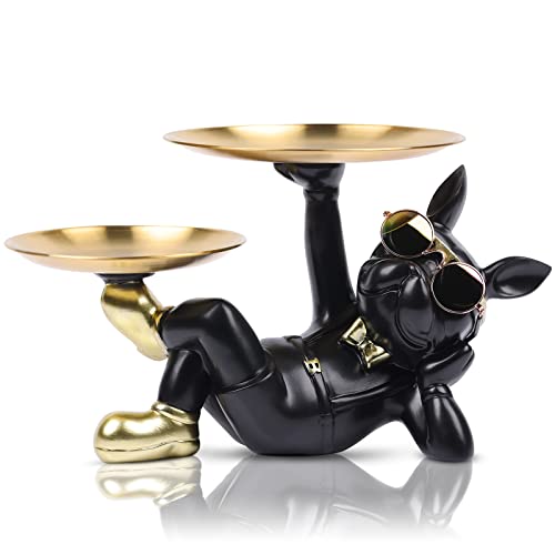 XYQXYQ Statue de bouledogue multifonction, plateau de rangement décoratif en résine, réservoir de rangement créatif pour chien, porte-monnaie, porte-clés