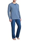 Schiesser Herren Schlafanzug lang Pyjamaset, Jeansblau, 52