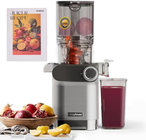 Anybear Cold Press Juicer, 200W Masticating Slow Juicer 4.3' Large Feed Chute Fit Whole Fruits Vegetables | Upgraded Auger | Tritan Material | BPA Free | Juice Recipes (Light Gray)