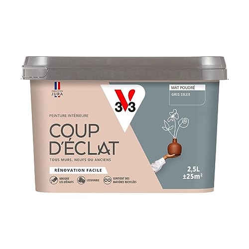 V33 - Pintura de pared para interiores (2,5 L, color gris pedernal mate polvoriento)