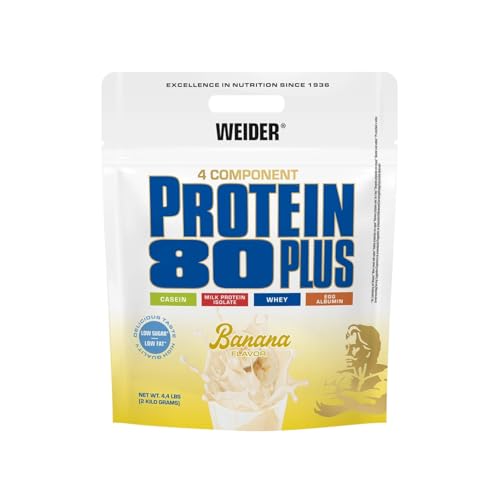 Weider - Protein 80 Plus - 4-Komponenten Protein Pulver - Hoher Proteingehalt mit 80% Eiweiß - Cremige Shakes mit Calcium & Vitamin B6 - 2kg - Banane
