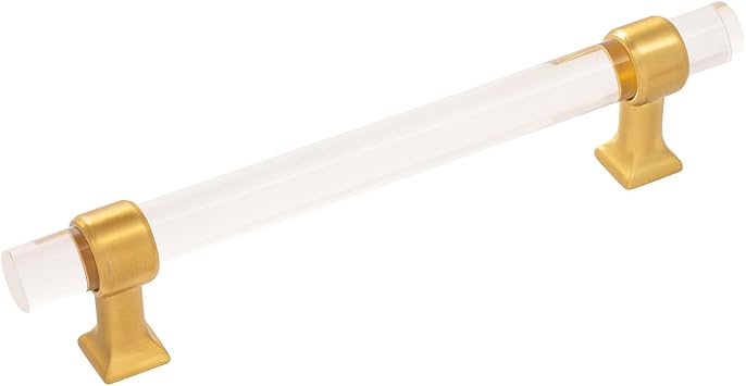 Hickory Hardware 1 Pack Solid Core Kitchen Cabinet Pulls, Luxury Handles, Doors & Dresser Drawers, 5-1/16 Inch 128mm Hole Center, Crysacrylic with Brushed Golden Brass, Crystal Palace Collection