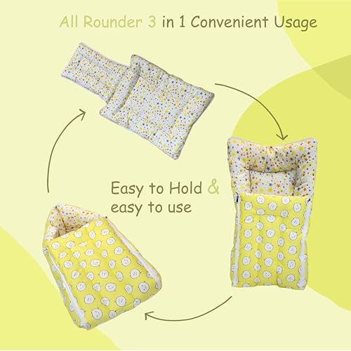 Image of Fareto Combo of Baby Bed with Net | Carry Bag | 4 Pcs Bedding Set (0-6 Months, Baby Size, Cotton) (Yellow Sheep)