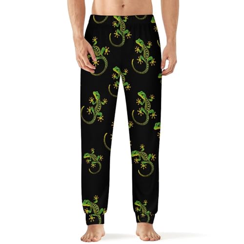 Green Gecko Breathable Mens Pajama Pants Lounge Sleep PJ Bottoms Sleepwear Jogger Pockets