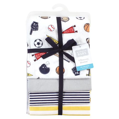 Image of Hudson Baby Unisex Baby Cotton Poly Flannel Receiving Blankets, Sports Fan, One Size