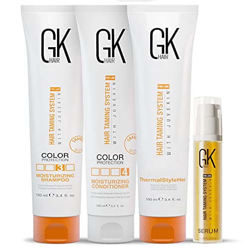 Global Keratin GK Hair Moisturizing Shampoo and Conditioner Set 100ml I ThermalStyleHer - 100ml/3.4oz I Organic Argan Oil Hair Serum For Frizz Control Dry Damage Hair Repair 10ml