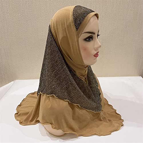 Hcclijo Big Girls Adult Medium Size Muslim Hijab WithNet Layer Pull On Islam Scarf Wrap Shawl Bonnet