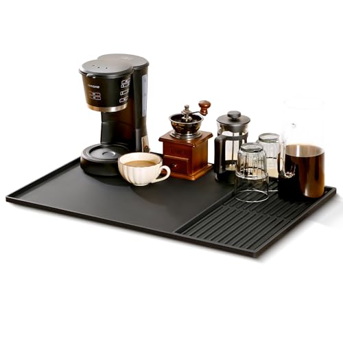 Large Silicone Mat Under Coffee Machines 40.5x61cm with Raised Edges Stackable 19x40cm Multi-Functional Base Mat Nonstick Heat Resistant Coffee Bar Mat for Countertop Dish Drying Mat