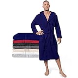 Twinzen Bademantel Herren - XS - DarkBlau - 100% Baumwolle (350g/m²) OEKO-TEX® Zertifiziert - Bademantel mit Kapuze, 2 Taschen, Gürtel