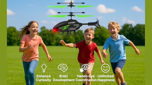 Image of Gravity Sensor Trigger Remote Helicopter Toy for Boys with Safety Sensor, Indoor Palm Sensing, Rechargeable with LED Lights I Pack of 1 (GG Green)