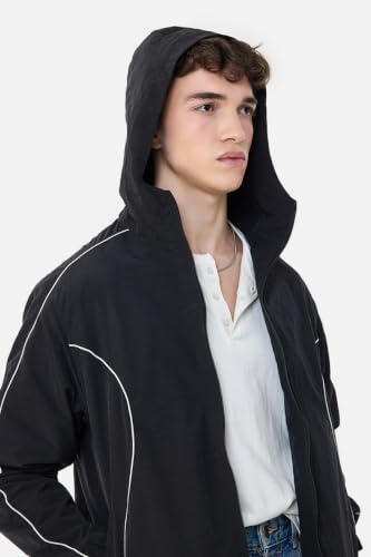 Image of SNITCH Men Regular Fit Jacket | Hooded Neckline & Full Zip Placket | Polyester Woven Smooth Fabric & Synthetic Fill Breathable Athleisure Wear For Travel Outdoor Casual