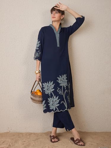 Image of INDO ERA Women's Cotton Ethnic Co-Ord Set | Kurta Pant Set | Stylish Cotton Suit Set for Women,9782 | Co Ord Set For Women Stylish |