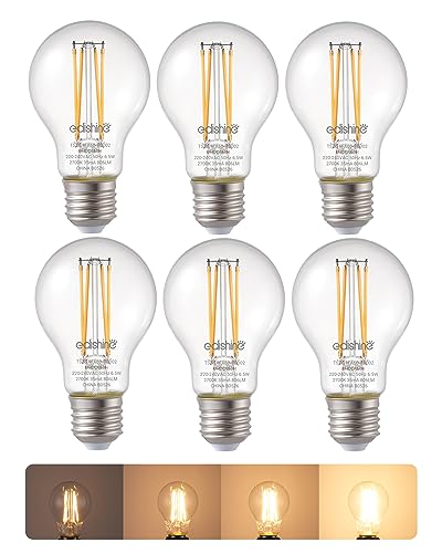 EDISHINE E27 Dimmable LED Edison Bulbs, 6 Pack, 2700K
