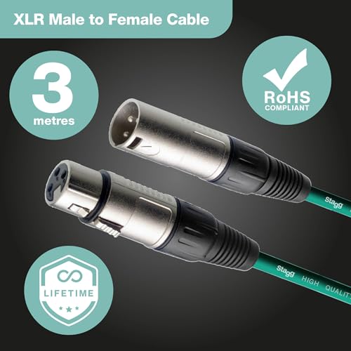 Image of Stagg 3m /10ft XLR to XLR Microphone Cable - Green