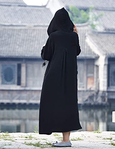 NFYM Women's Trench Coat Hooded Jacket Long Sleeve Chinese Frog Button Comfy Cotton Outwear with Pocket2