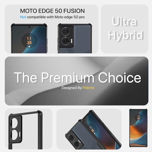 Image of Pikkme Motorola Moto Edge 50 Fusion 5G / Motorola Moto G96 5G Back Cover | Crystal Clear Transparent Back | Ultra Hyrbid | Full Camera Protection | Raised Edge | Bumper Back Case (Black)