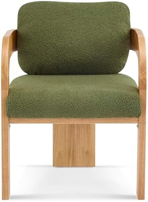 Christopher Knight Home Yorick Modern Boucle Dining Chair Set of 2 with Cushion, Solid Wood Dining Room Armchair Set, Curved Backrest Kitchen Side Chair, Living Room Comfy Extra Seat, Natural+Green - Thumbnail 2