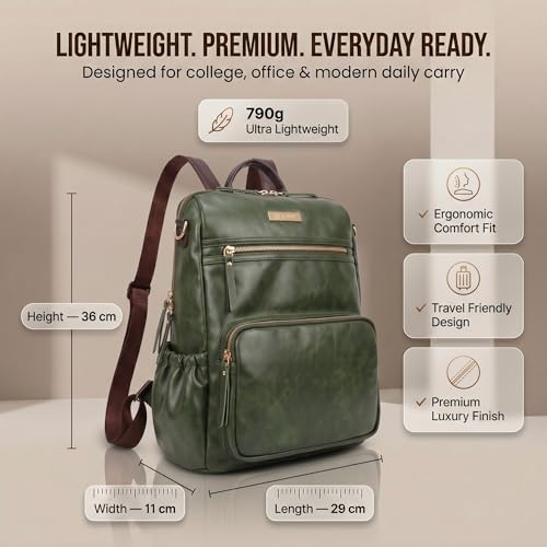 Image of VISMIINTREND Backpack for Woman /Teens Girl, Leather, Stylish, Handbag, Purse,Ladies,Office,Travel,College,Daily-Use,14-inch Laptop Bag, Elegant, Gifts for Women /Girls, Birthday Gift for Wife /Sister
