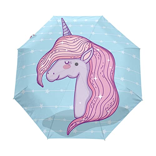 Parapluies pliables ouverture automatique motif licorne bleue et cheval rose pour enfants