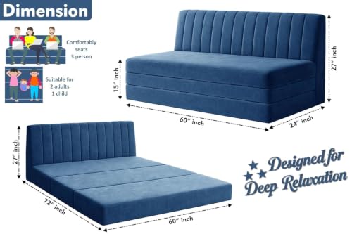 Image of Rosebell -3 Seater Upholstered Armless Sofa Cum Bed with Backrest | Velvet Fabric Finish | Modern Living Room & Bedroom -Blue