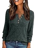AirMood Damen-T-Shirt, elegant, lässig, langärmelig, gerippt, Tunika, Tops, lockere Passform, Sweatshirts, grün, M