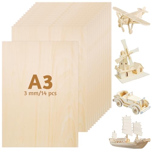 14 Stück A3 Sperrholzplatte 3mm 42x30cm Holzplatte Bastelholz Sperrholz Lindenholz Brett Holz zum Basteln Dünne für Malen Brandmalerei Laserschnitt Bastelarbeiten