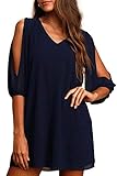 Jusfitsu Ladies Chiffon Dress Shift Cold Shoulder Dresses Loose Fitting Short V Neck Small to Plus...